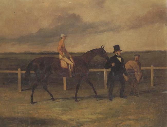 Harry Hall Mr J B Morris Leading his Racehorse 'Hungerford' with Jockey up and a Groom On a Racetrack China oil painting art